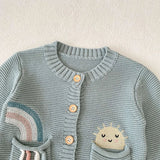 100% Knit Cotton Sage Blue Little girls' Cardigan