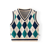 Boys Sweater Vest V Neck Argyle Sleeveless Uniform