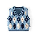 Boys Sweater Vest V Neck Argyle Sleeveless Uniform