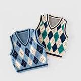 Boys Sweater Vest V Neck Argyle Sleeveless Uniform