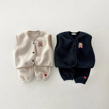 Warm Vest and Pants Matching Set in Cream or Navy Blue