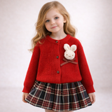 2-Piece Bunny Retro Skirt & Cardigan Set