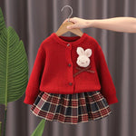 2-Piece Bunny Retro Skirt & Cardigan Set