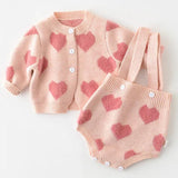 2-Piece Cardigan & Overalls Set with Hearts