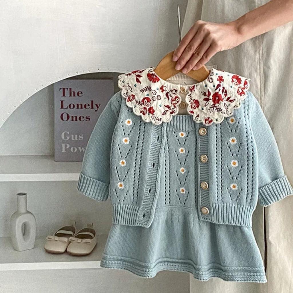 2-Piece Daisy Girl Knit Dress & Cardigan Set