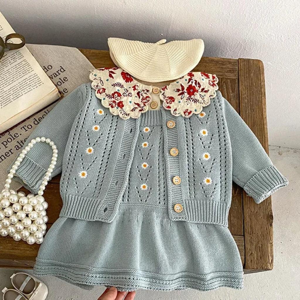2-Piece Daisy Girl Knit Dress & Cardigan Set