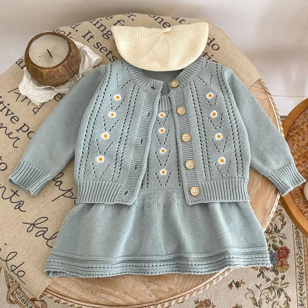 2-Piece Daisy Girl Knit Dress & Cardigan Set