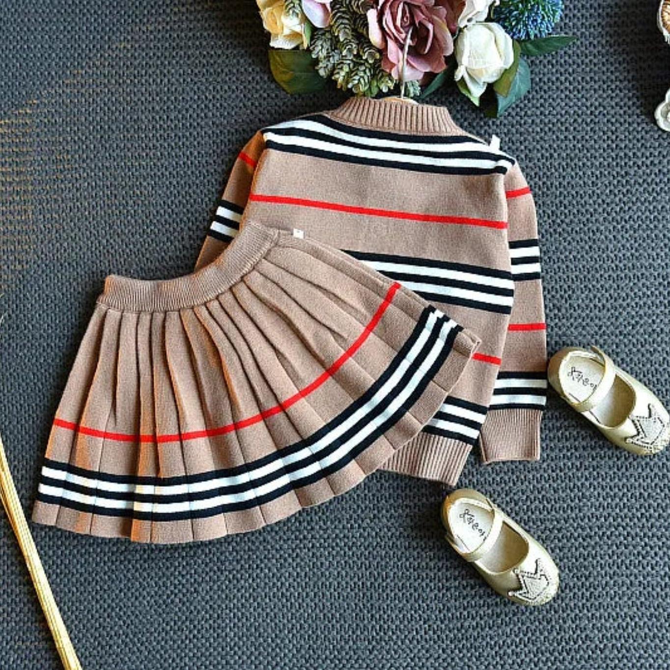 2-Piece Girls' Knit Skirt and Cardigan Set
