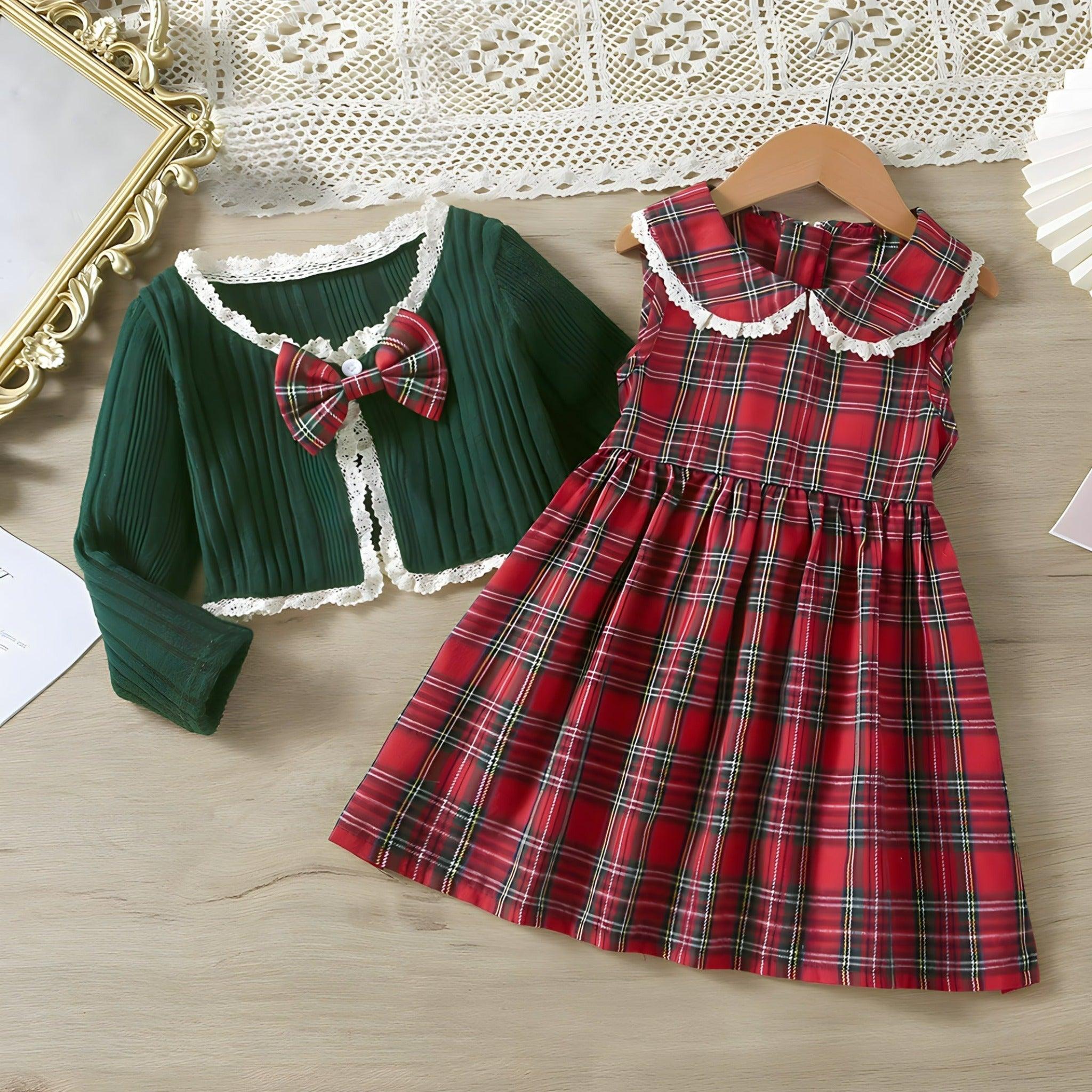 2-Piece Red Plaid Holiday Girls' Dress