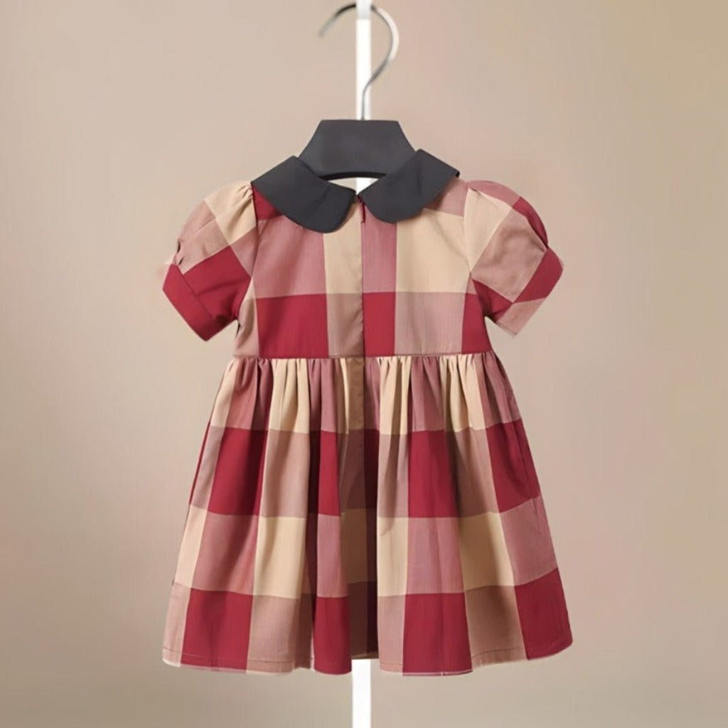 Vintage Ribbon Burgundy & Beige Plaid Dress