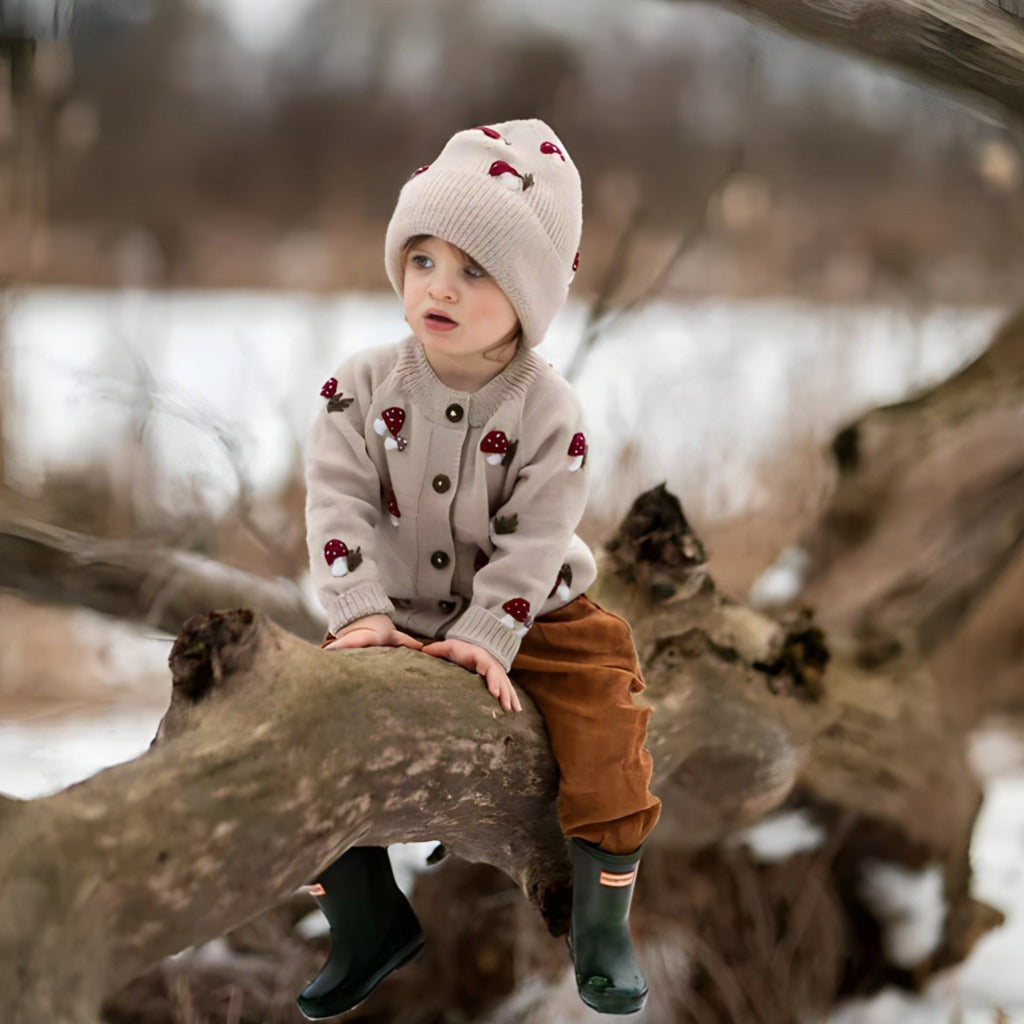 Beige Mushroom Knit Cardigan