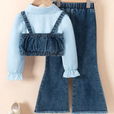 Girls’ Denim Set with Pearls