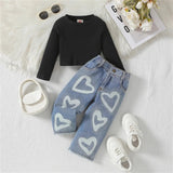 Ensemble pantalon en jean et haut rose pour fille