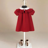 Bib Collar Monaco Girls' Dress in Red