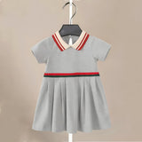 Girls Elegant Retro Dress in Navy Blue or Gray