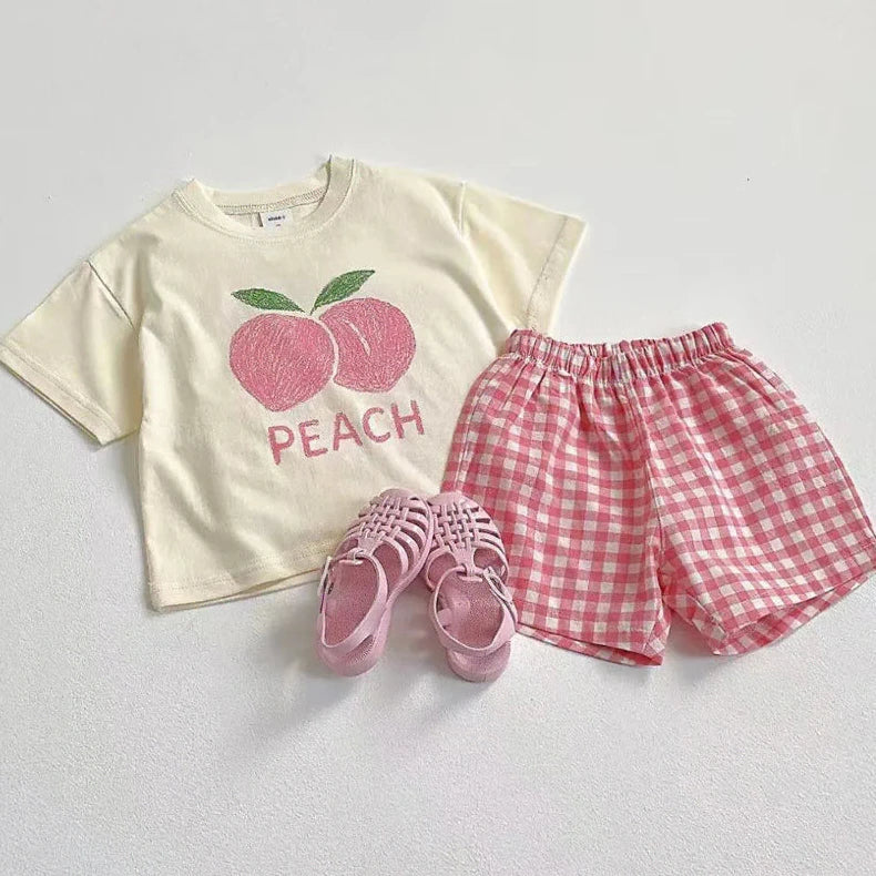 Unisex Gingham Summer Fruit Picnic Top and Shorts Set