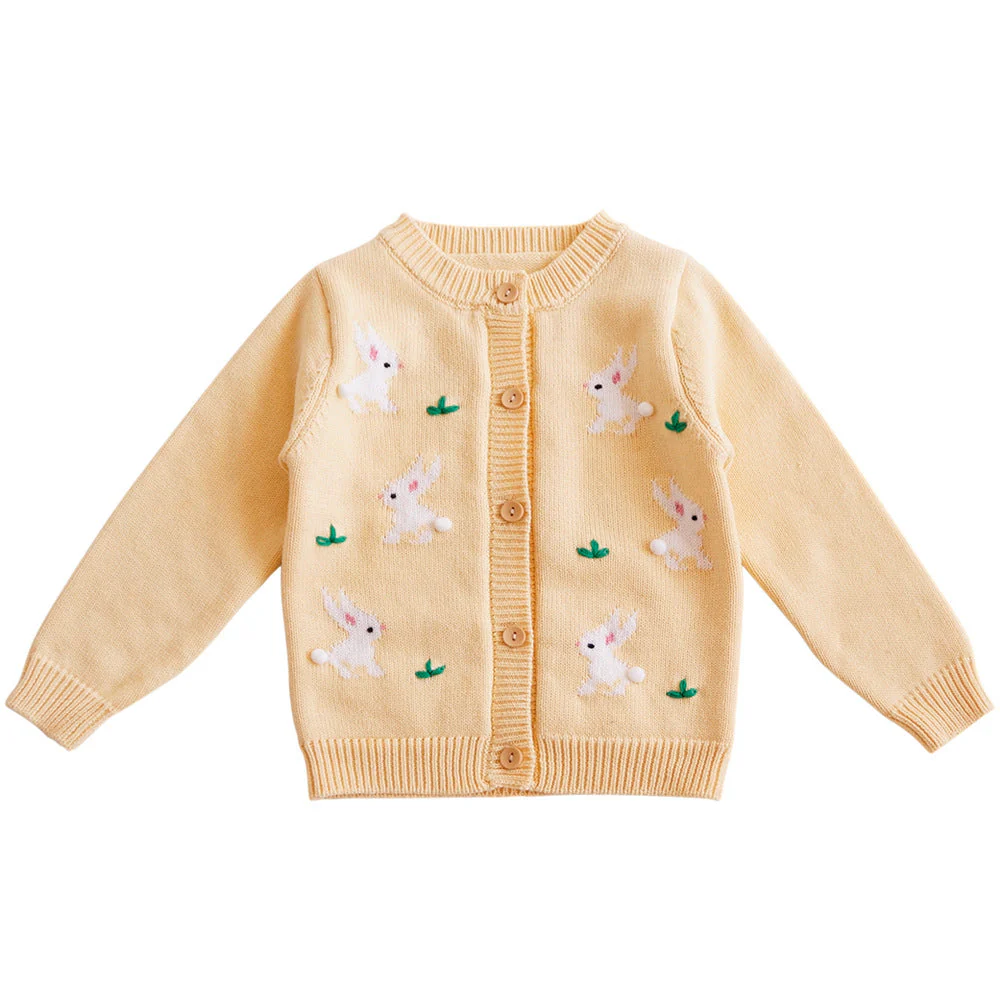 Little Girls’ Bunny Embroidery Knit Cardigan