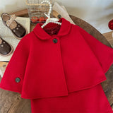 Red Little Girls' Holiday Dress & Poncho Set