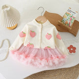 Pink Strawberry Cardigan & Skirt Set