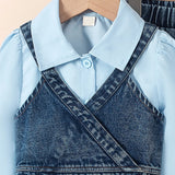 Girls’ Denim Set with Pearls