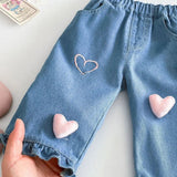 Girls' Denim Pants with Pink Hearts