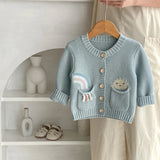 100% Knit Cotton Sage Blue Little girls' Cardigan