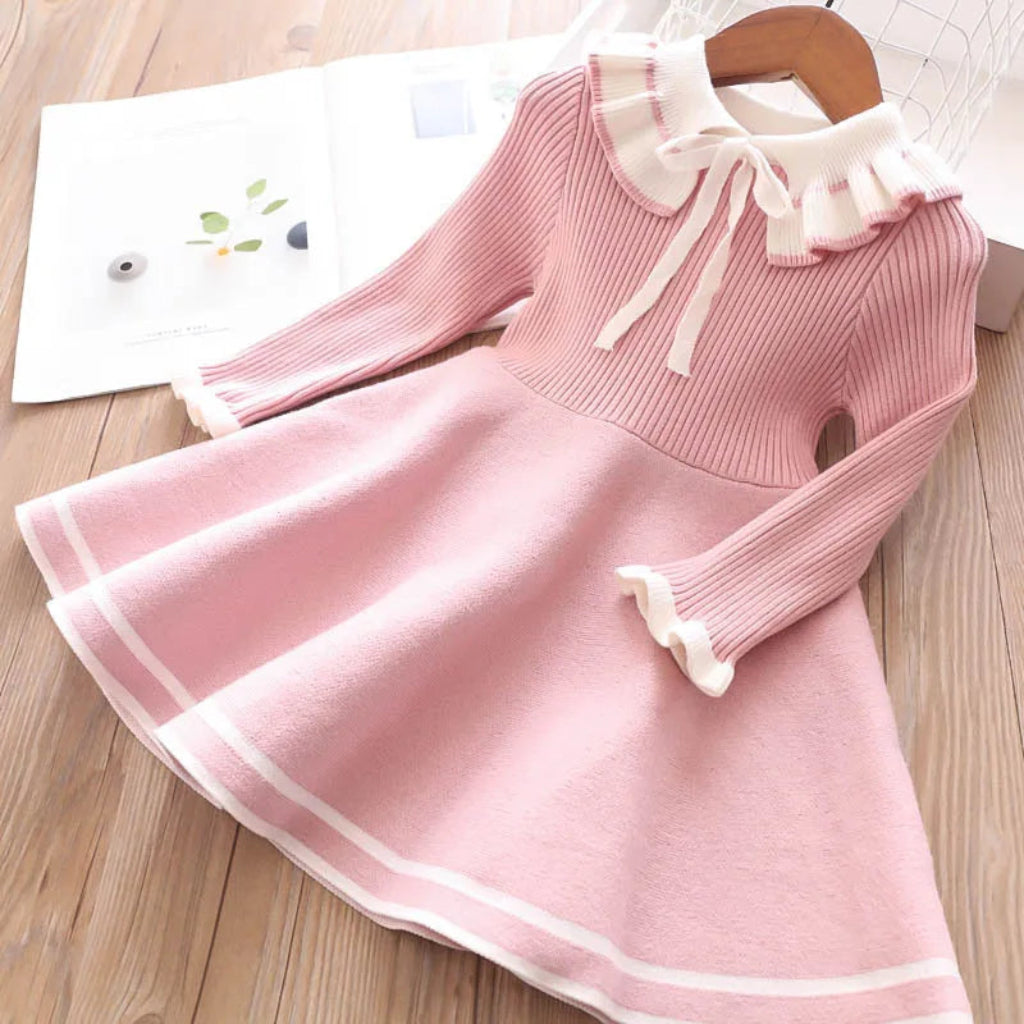 Vestido elegante para niña de algodón de punto premium