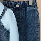 Girls’ Denim Set with Pearls