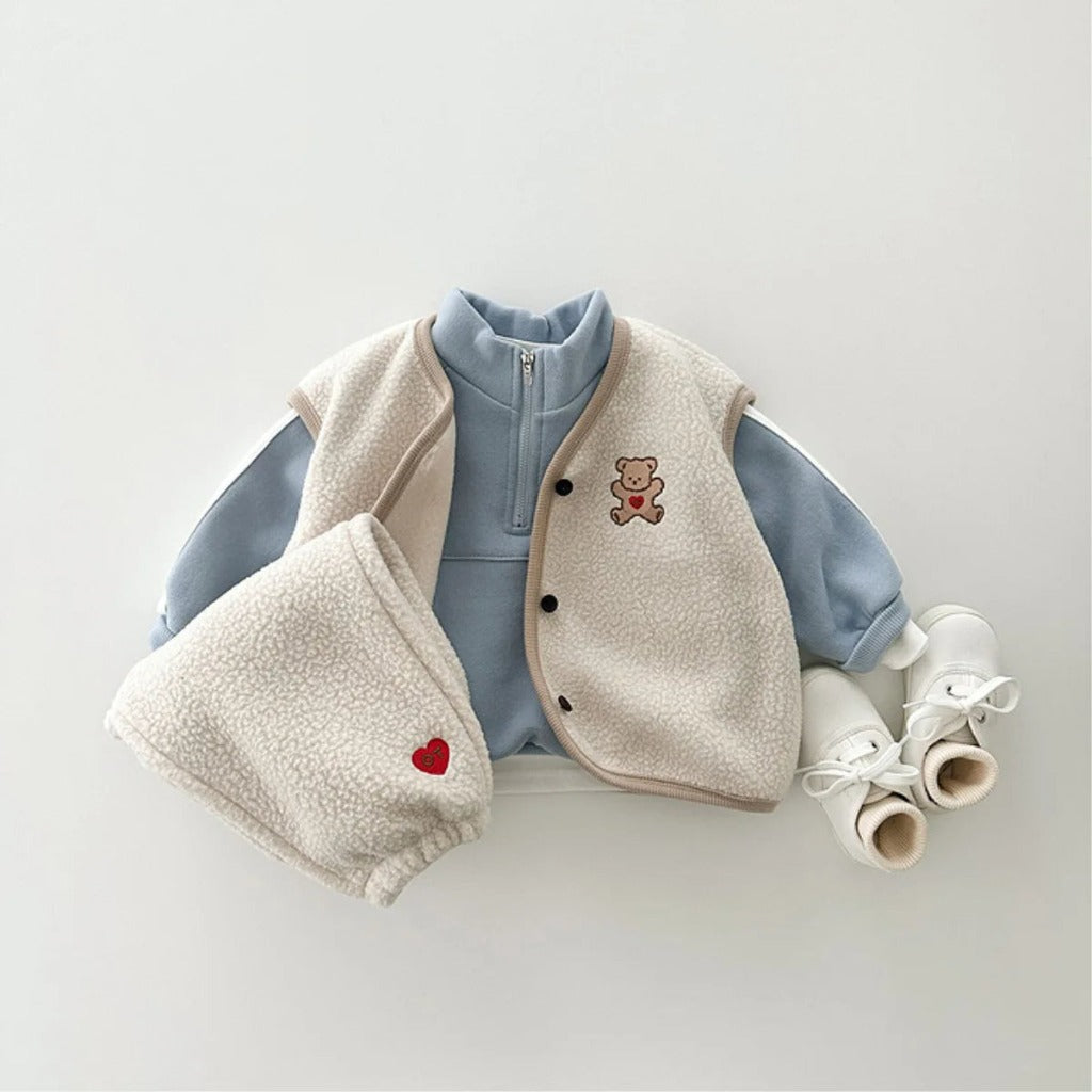 Warm Vest and Pants Matching Set in Cream or Navy Blue