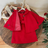 Red Little Girls' Holiday Dress & Poncho Set
