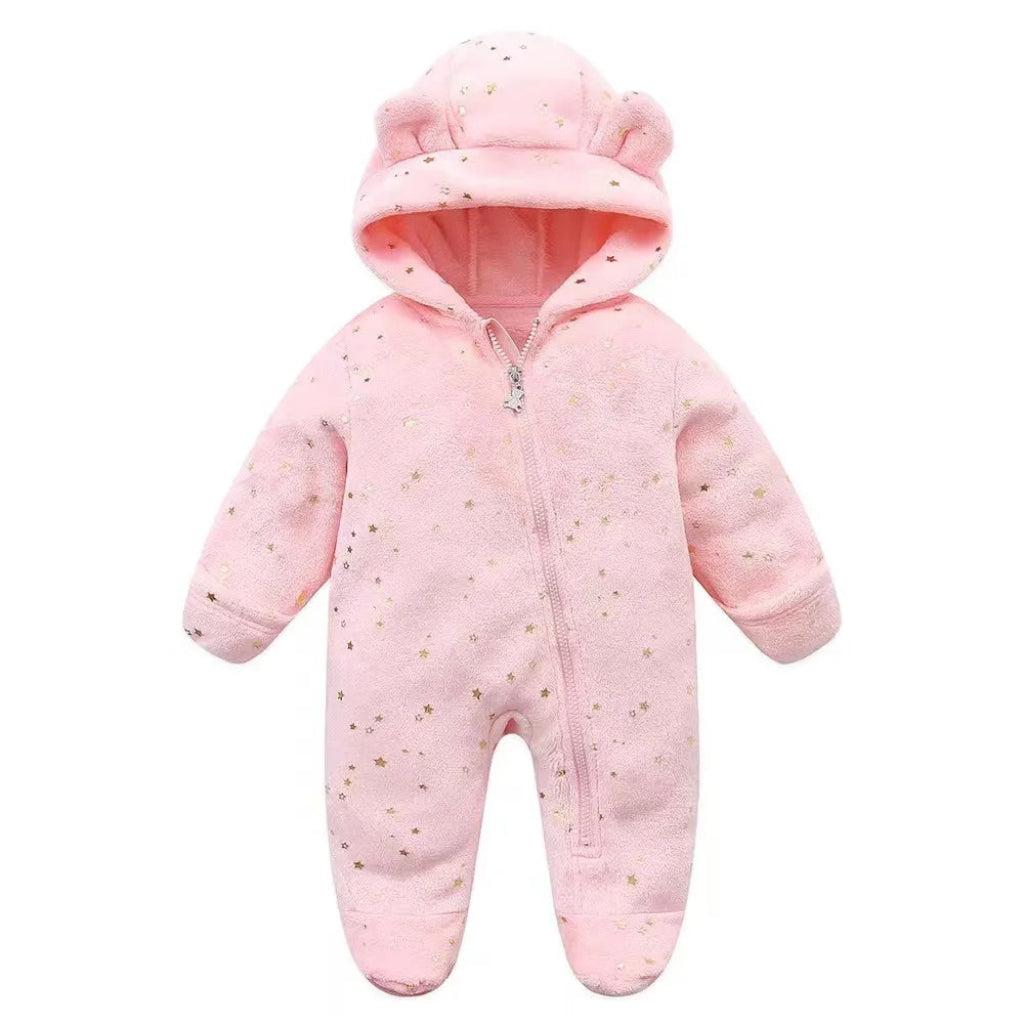 Snowflake Cozy Fleece Hooded Baby Romper