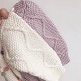 Knitted Cardigan with Colorful Pom-Pom