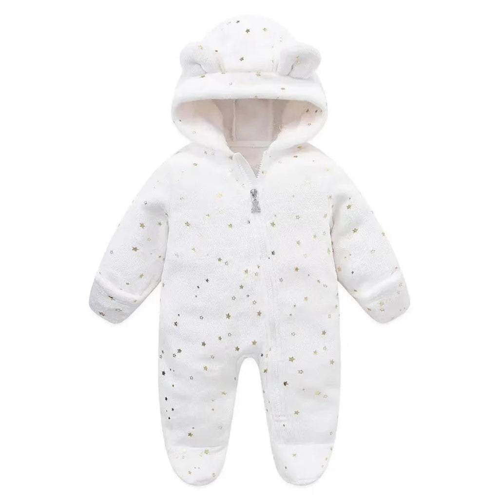 Snowflake Cozy Fleece Hooded Baby Romper