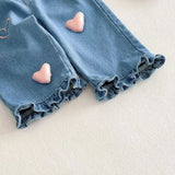 Girls' Denim Pants with Pink Hearts