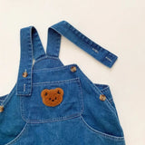 Denim Bear Baby Jumpsuit & Striped T-Shirt Set