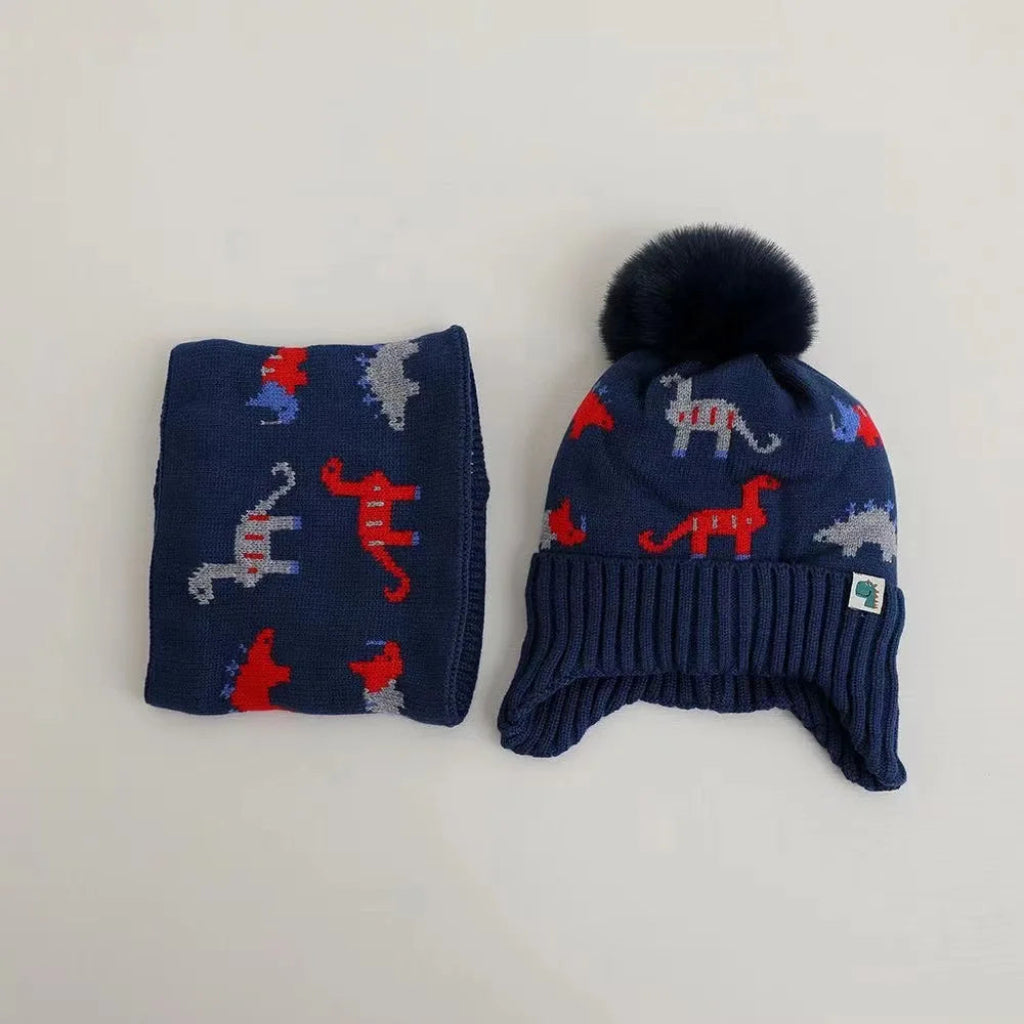 Thick Winter Dino Hat & Neck Warmer