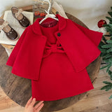 Red Little Girls' Holiday Dress & Poncho Set