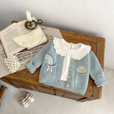 100% Knit Cotton Sage Blue Little girls' Cardigan