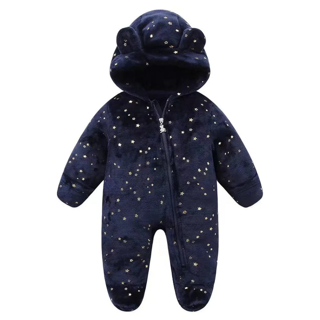 Snowflake Cozy Fleece Hooded Baby Romper