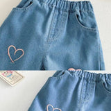 Girls' Denim Pants with Pink Hearts