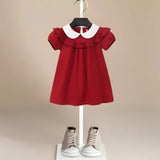 Bib Collar Monaco Girls' Dress in Red