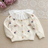 Knitted Cardigan with Colorful Pom-Pom