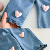 Girls' Denim Pants with Pink Hearts