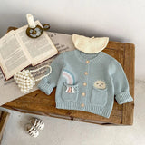 100% Knit Cotton Sage Blue Little girls' Cardigan