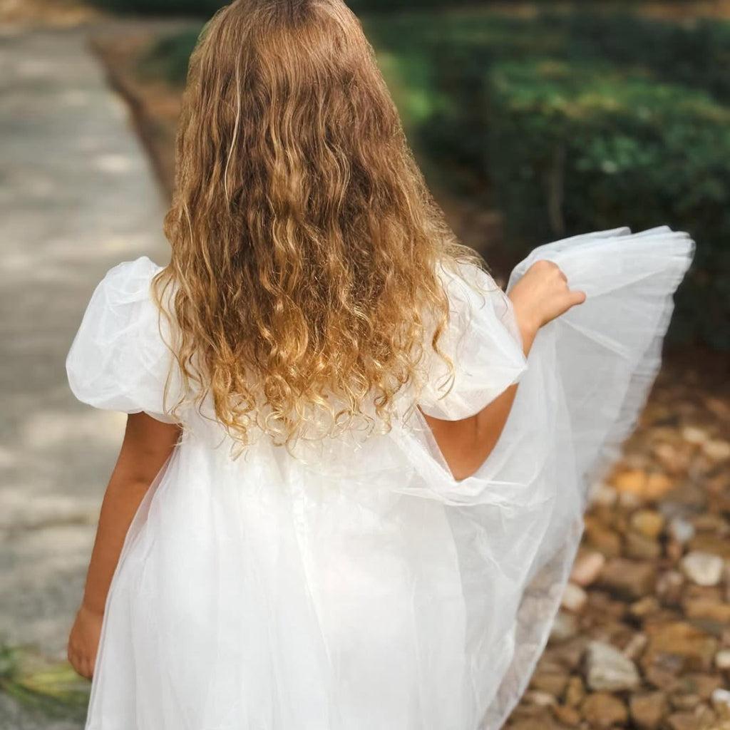 All White Tulle Flower Girl Dress with Ribbon Bow, Size 13 | ONEAKIDS All White Tulle Flower Girl Dress with Ribbon Bow, Size 13 | ONEAKIDS