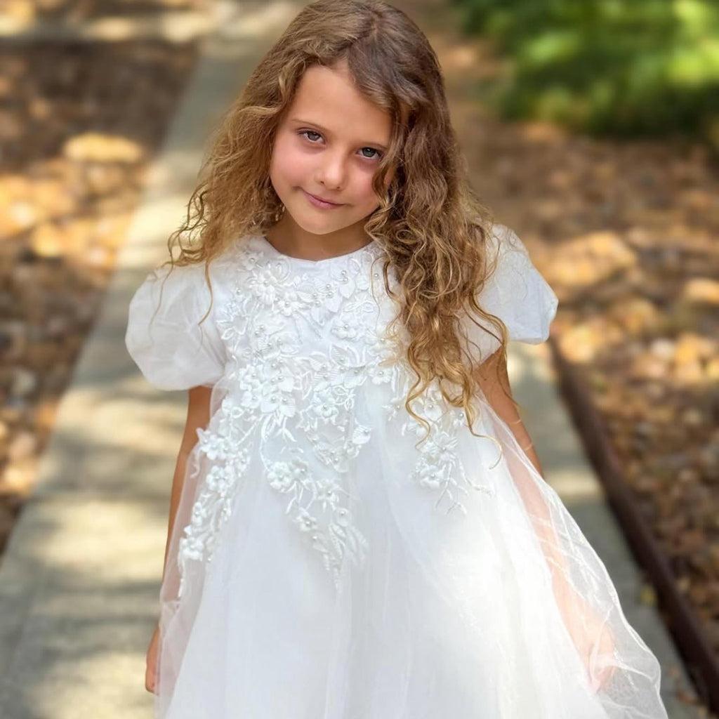 All White Tulle Flower Girl Dress with Ribbon Bow, Size 13 | ONEAKIDS All White Tulle Flower Girl Dress with Ribbon Bow, Size 13 | ONEAKIDS
