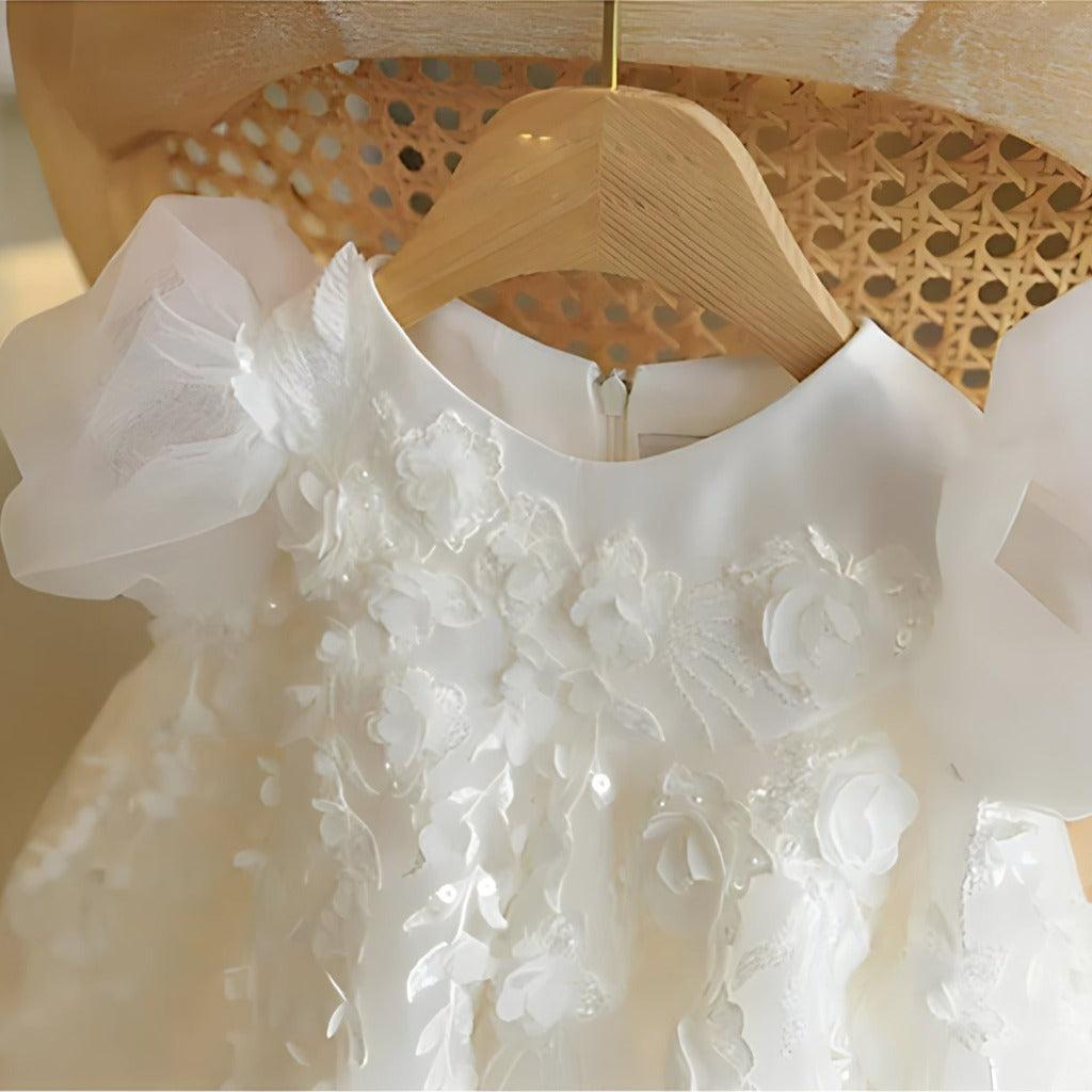 white baby girl dress All White Tulle Flower Girl Dress with Ribbon Bow, Size 13