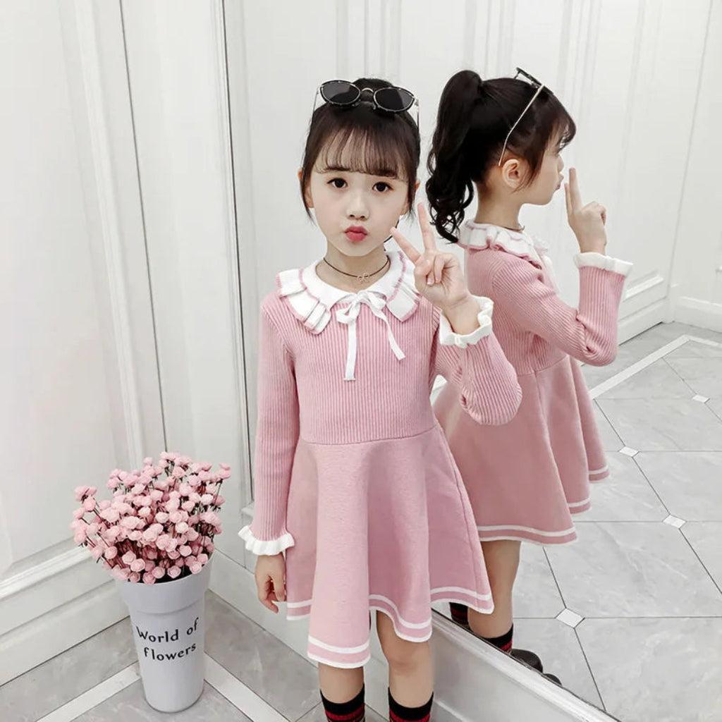 Audrey Wool-Blend Bow Collar Dress