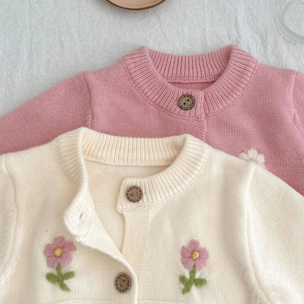 Baby Girls Flower Embroidered Knit Cotton Cardigan