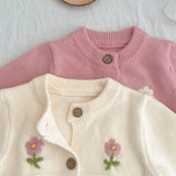 Baby Girls Flower Embroidered Knit Cotton Cardigan